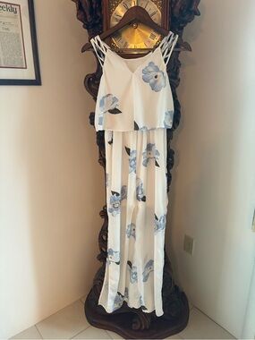 Dex White Dress with Blue Floral Straps
